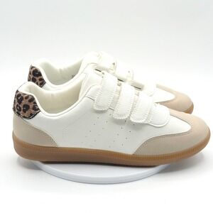Dolce Vita White Tan Leopard Sneakers Size 9.5 Womens Quick Hook & Loop NEW